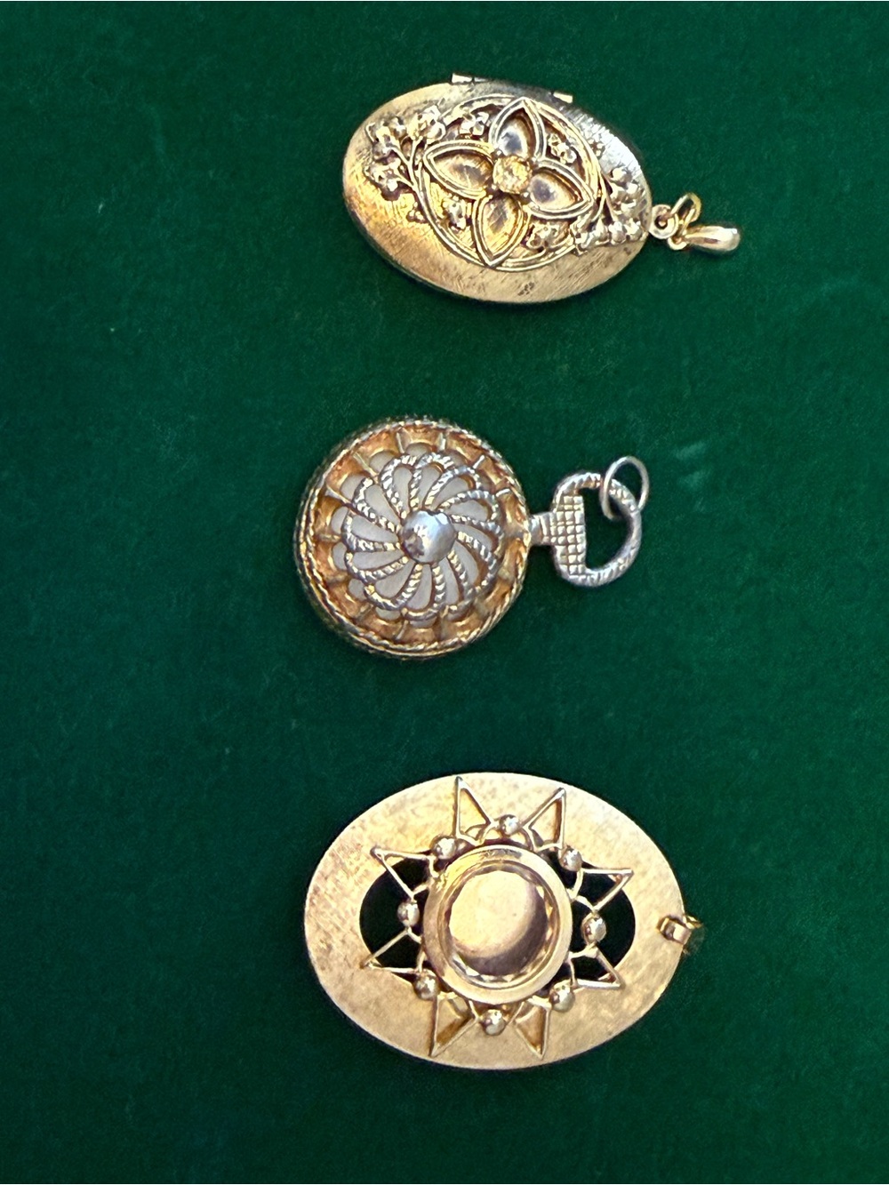 Vintage Goldtone Locket Necklace Pendants Lot of 3 Women Jewelry